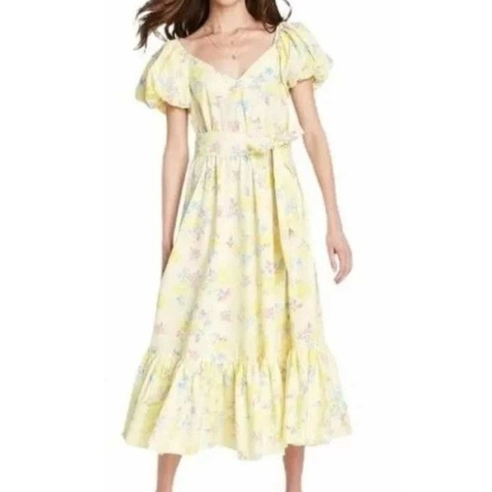 LoveShackFancy x Target Floral Puff Sleeve Maxi Dress Yellow Pink Blue Size 2